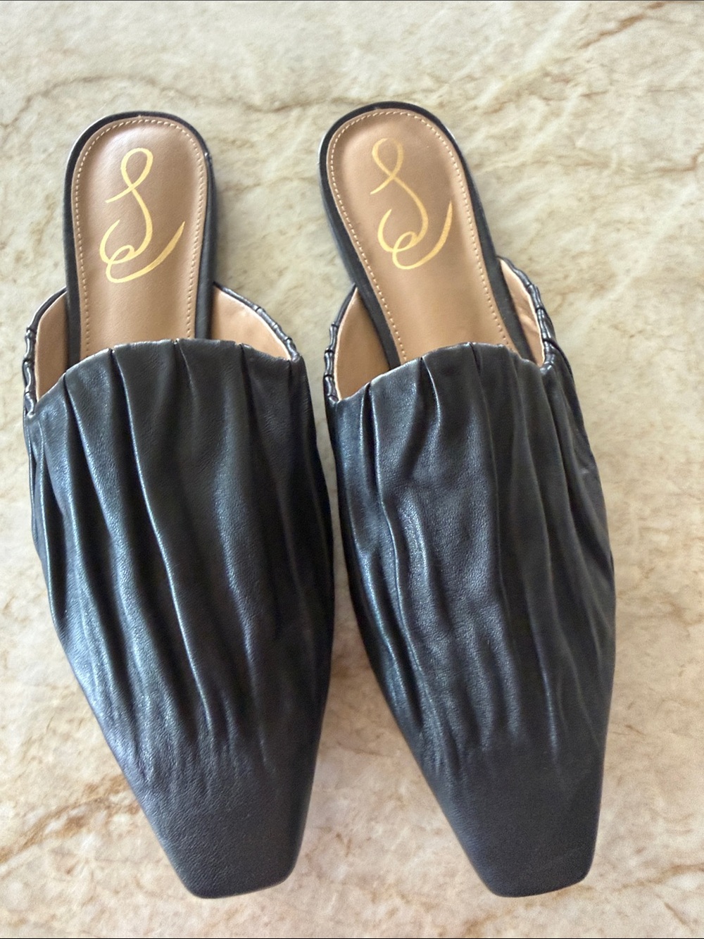 Sam Edelman Black Ruched Square-Toe Slide Mules - Picture 2 of 6
